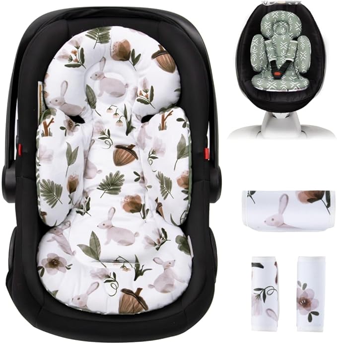 Newborn Car Seat Insert, Head and Body Support, Reversible Infant Insert Compatible with Baby Carseat, Stroller, Mamaroo Swing, Rocker, Bassinet, Bouncer. Baby Car Seat Cushion - Rabbit