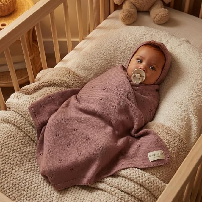 Baby Gift Set - Organic Cotton Newborn Blanket Essentials, Thoughtful Baby Shower & New Baby Gift for Boys & Girls (Pointelle - Sugar Plum)