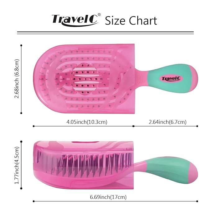 NuWay 4HAIR® U.S. Patented Detangler Hair Brush for Men & Women - Pink & Teal | Hair Comb for Scalp Care - Fast Dry Venting Scheme - TravelC Detangling Brush for All Hair Type