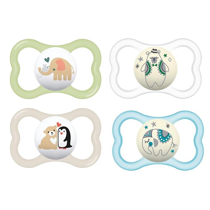 MAM Air Pacifier for Babies 16+ Months, Extra Air Flow for Sensitive Skin, Glows in The Dark, Developed with Medical Experts, BPA-Free Skin Soft Silicone, 4 Count, Made in Europe