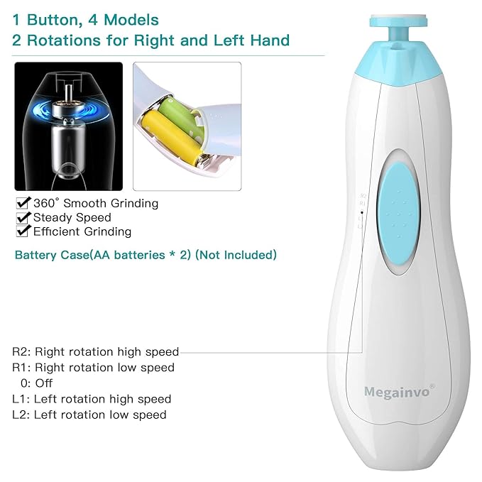 Baby Nail Clippers Electric Baby Nail Trimmer with LED Light Whisper Safe Nail File for Newborn Toddler Kids Toes Fingernails Care Kit with 10 Grinding Heads Battery Operated (Not Included) - Blue