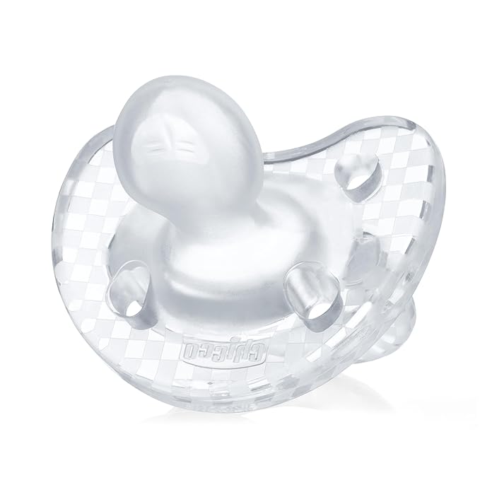 Chicco PhysioForma Luxe Orthodontic Pacifier, 16-24m | 100% Soft Silicone | Supports Breathing & Oral Development | Textured Shield & Handle | Includes Sterilizing Case | BPA Free | Crystal, 2pk