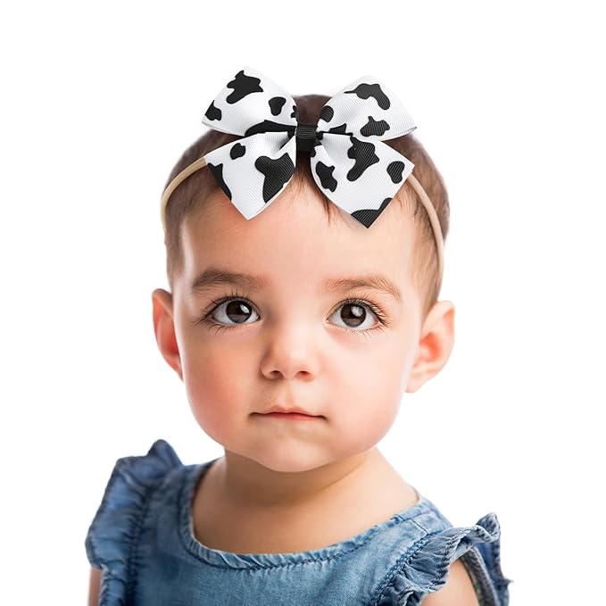 Fancheer Baby Girls Cow Print Cowgirl Bow Headband Infant Toddler Birthday Party Hair Accessories