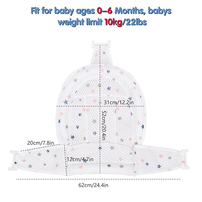 Colorlife Baby Bath Seat Support Net Infant Bathing Seat Support Mat, Adjustable Comfortable Non-Slip Three-Pointed Baby Shower Net Bathtub Sit Up Mesh for Newborn 0-12 Months-White(No Bathtub)