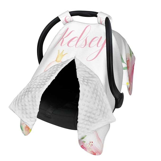 Personalized Baby Car Seat Canopy With Name - Custom Swan Stroller Cover for Girls, Minky Nursing Cover for Breastfeeding, Newborn Carseat Canopies