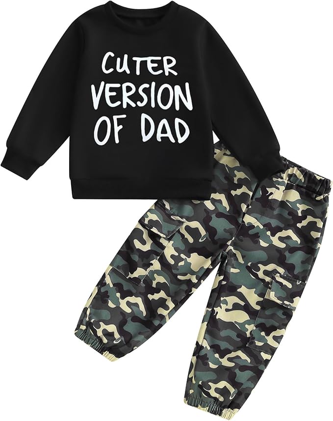 wdehow Toddler Kids Baby Boy Fall Outfits 1T 2T 3T 4T 5T Letter Print Long Sleeve Tops Camouflage Pants Winter Clothes Sets