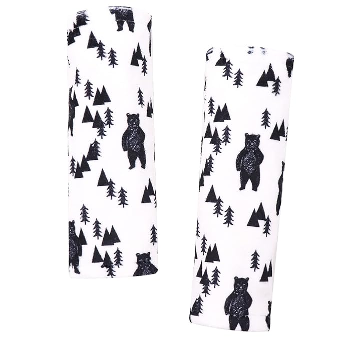 Baby Car Seat Belt Covers, Bear Car Seat Strap Covers for Boys, Fleece Stroller Strap Cover for Kids, Soft Car Seat Neck Cover, Newborn Car Seat Straps Shoulder Protectors, 2 Pack