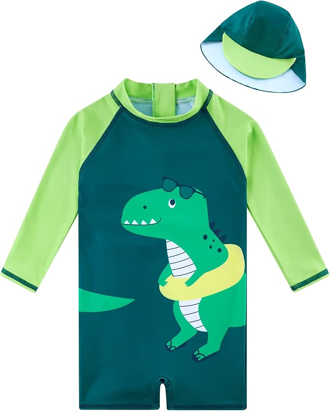 ADUKIDE Baby Boys Swimsuit Summer Beach Rash Guard Swimwear One Piece Sunsuit with Sun Hat 3-24 Months