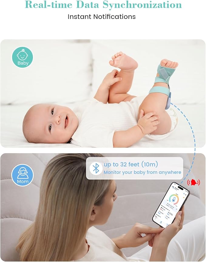 Babytone Baby Sock Monitor, Tracks Real-Time Heart Rate and Movement, with Notification and Sleep Patterns, Smart Baby Monitor No WiFi with Bluetooth and Free APP, for 0-36 Months Newborn