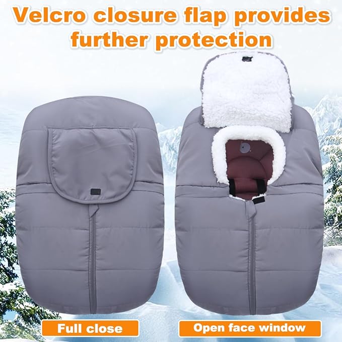 Winter Baby Car Seat Cover - Warm Infant Carseat Bunting Bag Blanket for Newborn Baby Boys Girls - Cold Weather Windproof Carrier Canopy for Travel -Universal Carseat Covers Canopies with Zips (Grey)