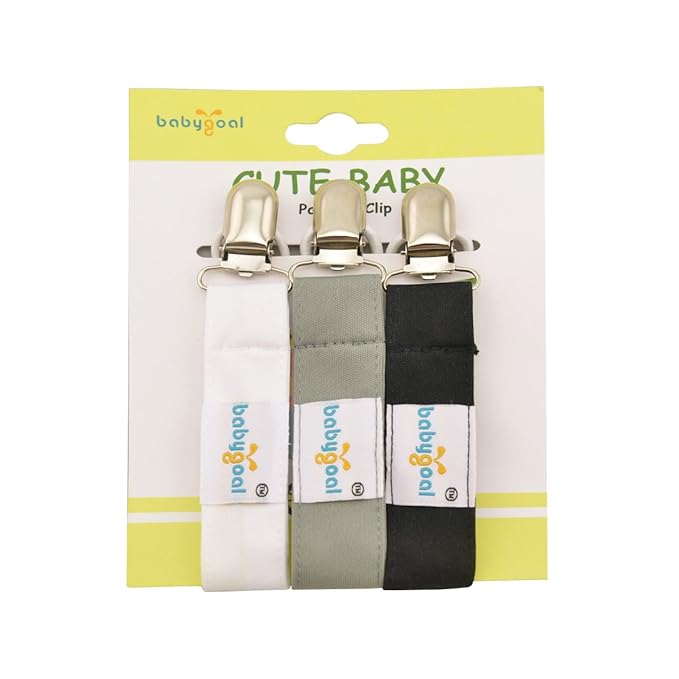 babygoal Baby White Black Pacifier Clips, 3 Pack Pacifier Holder Clips for Boys and Girls Fits for Most Pacifiers and Binkies MP01