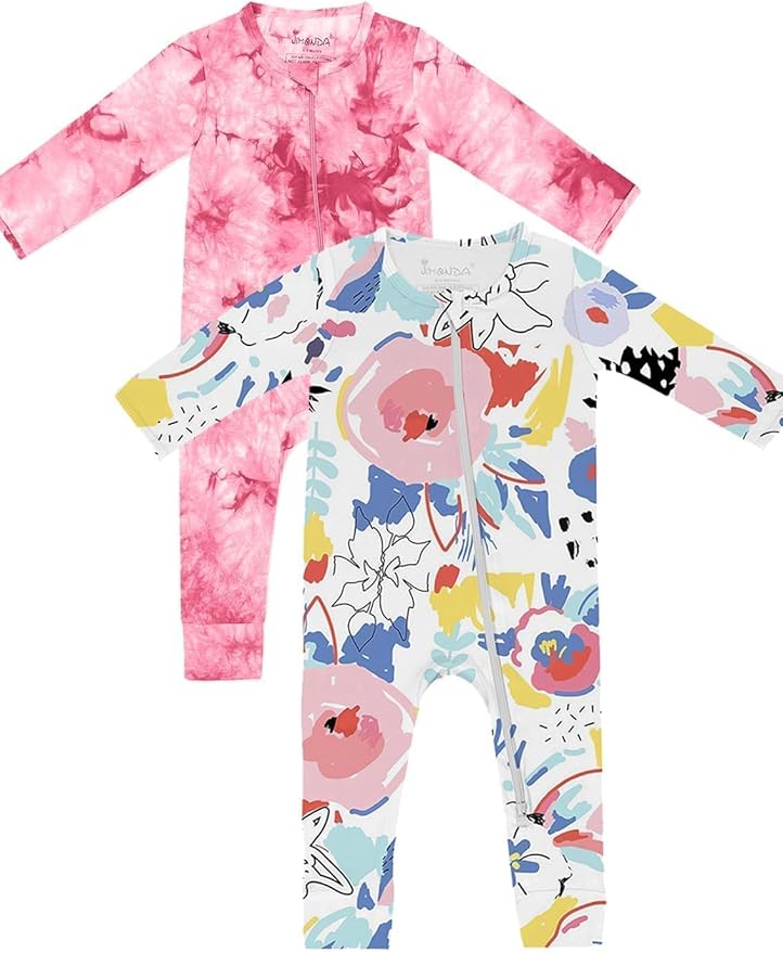 Baby Girls Boys Footless Romper 2 Way Zipper Soft Rayon Outfits, Outdoor Tie-dye Long Sleeve Clothes Jumpsuit