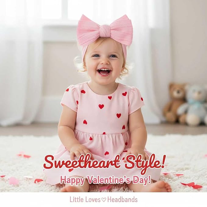 Valentines Baby Girl Bows Newborn Headband Stretchy Double Bows Soft Infant Toddlers (Red white pink)