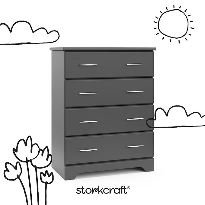 Storkcraft Brookside 4 Drawer Dresser (Gray) – GREENGUARD Gold Certified, Nursery Dresser for Kids Bedroom, Chest of Drawers