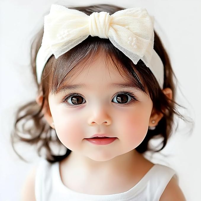 Handmade Baby Headbands Soft Stretchy Nylon Hair Bands with Bows for Toddler Child Girls- Pack of 3 (Set-A, 3 Count (Pack of 1))