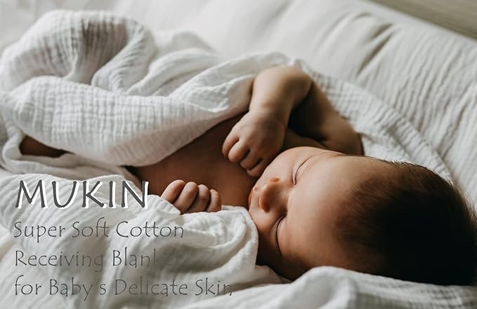 MUKIN Baby Bath Towels, Super Soft Cotton Receiving Blanket for Baby's Delicate Skin,2Pack Swaddle Blanket for Newborns Toddlers Boy Girl,Baby Registry as Shower (White+White)