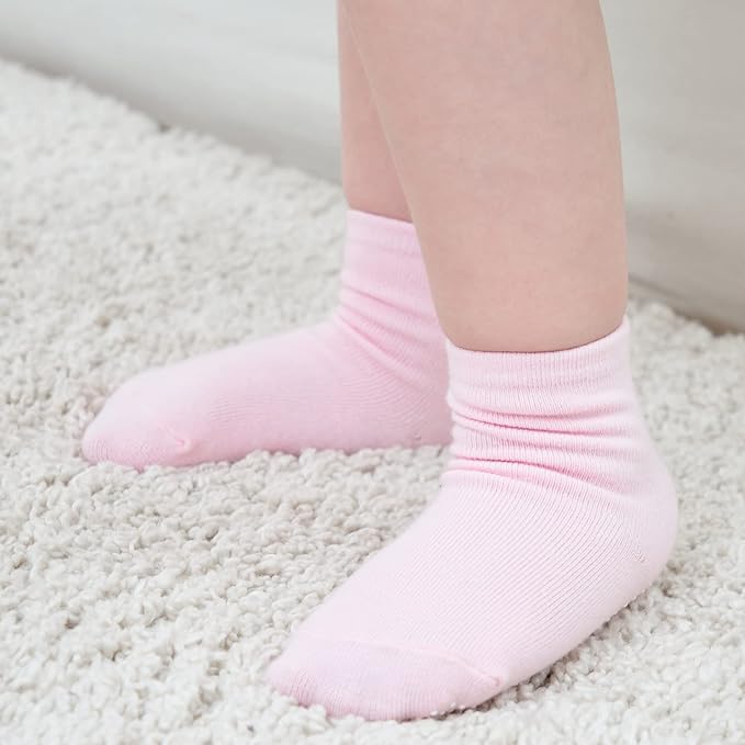 ZAPLES Baby Non Slip Grip Crew Socks with Anti Skid Soles for Infants Toddlers Kids Boys Girls