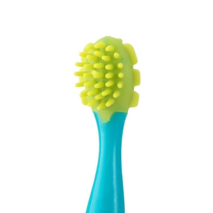 Nuby 4-Stage Oral Care Set with 1 Silicone Finger Massager, 2 Massaging Brushes, 1 Nylon Bristle Toddler Tooth Brush, Green/Aqua