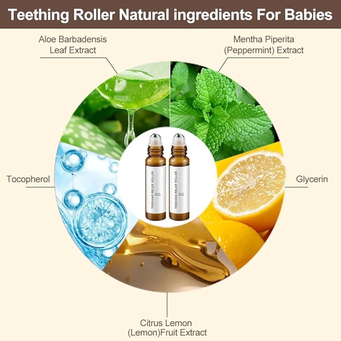 zxbaers 2PCS Teething Roller All Natural for Babies, Natural Pain Relief Roller, Teething Relief Roller, A Thousand Roses Teething Roller Oil