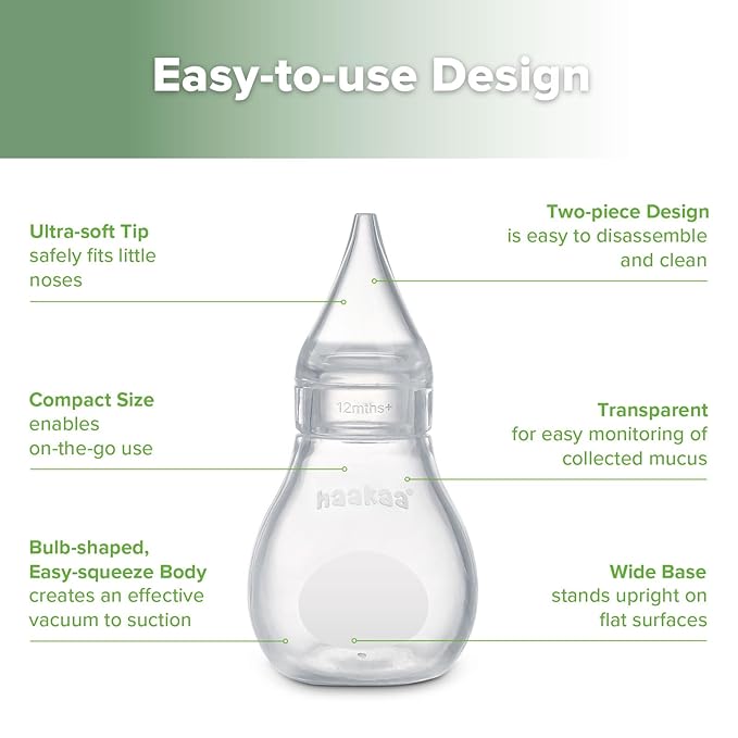 Haakaa Silicone Baby Nasal Aspirator | Nose Bulb Syringe | Easy-Squeezy Baby Nose Cleaner, Newborn Infant &Toddler - BPA Free Silicone