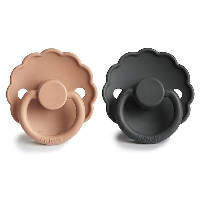 FRIGG Daisy SilkySoft Silicone Baby Pacifier | Made in Denmark | BPA-Free (Graphite/Peach Bronze, 6-18 Months)