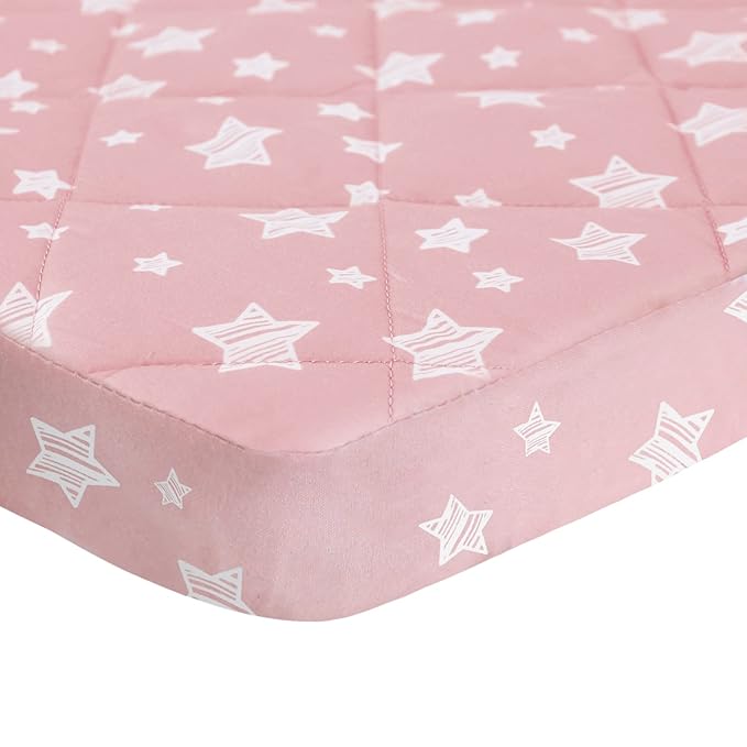 Pack and Play Sheets Fitted, Breathable Thick Playard Lovely Print Cover 39"×27"×5" Compatible with Graco Pack n Play, Pink Star