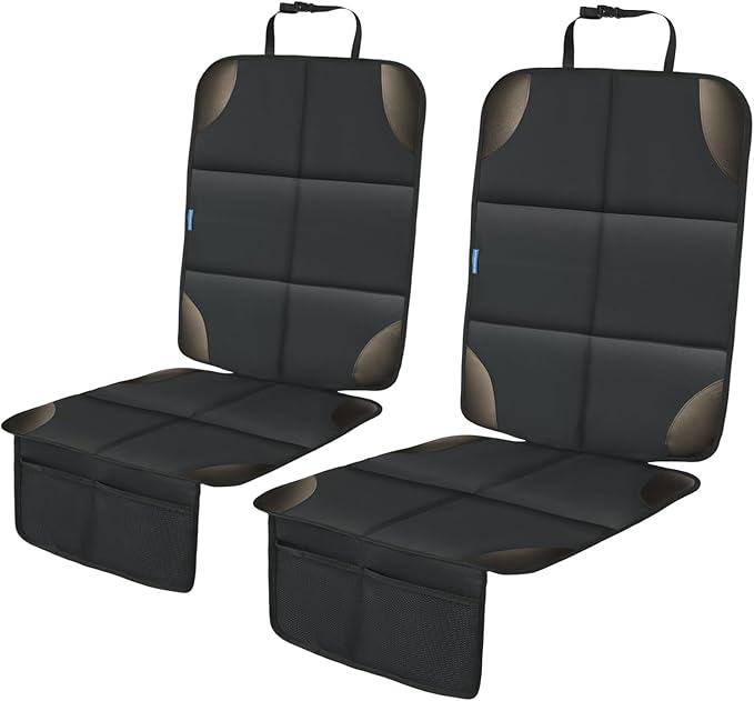 Car Seat Protector for Child Carseat, 2 Pack Protect Car Seats Cover for Baby with Thickest Padding and Non-Slip Padded Backing Mesh Pockets Kids Pets Car Back Seat Protectors(Darkgrey)