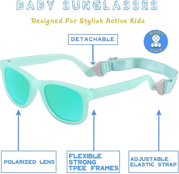 MAXJULI Baby Infant Sunglasses Safe, Soft, With Adjustable Strap 0-24 Months BPA Free 7002