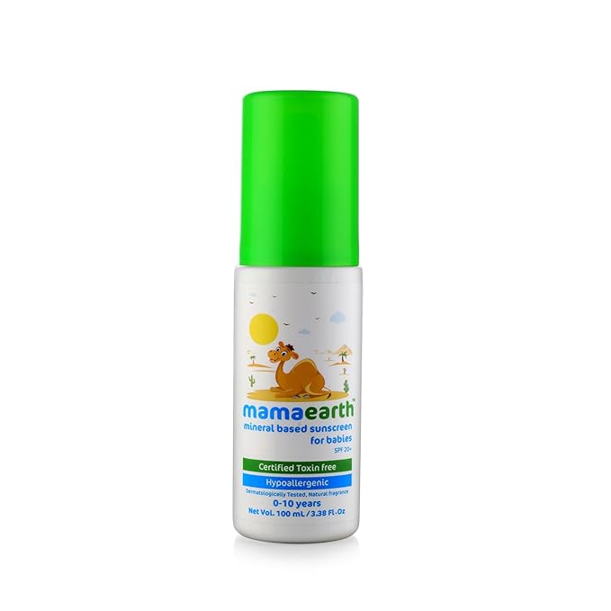 Mamaearth Mineral Based SPF 20+ Baby Sunscreen | Protects Against UV Rays & Soothes Skin | with Zinc Oxide | Waterproof & Safe for Delicate Skin | 3.38 Fl Oz/100 ml