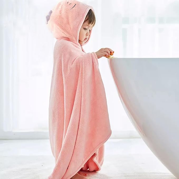 Toddler Bath Towel Baby Towels with Hood 27.5"X55" Ultra Absorbent Soft Bathrobe Blanket Kids Shower Towel for Girls and Boys(Pink Cat)