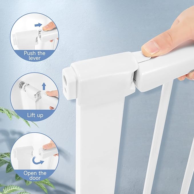 60.5"-113" Wide Baby Gate Extra Long, Large Dog Gate Indoor, Child Proof Gate, Kiddie Gates, Baby Gate for Doorways. White, Dog Gates for The House. Extra Tall Pet Gate.