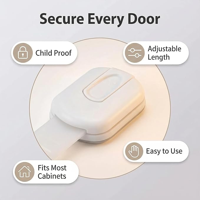 6-Pack Child Proof Cabinet Locks,Child Safety Strap Locks,Baby Proof Drawer Locks for Kids,Adjustable Strap No Drill No Tool