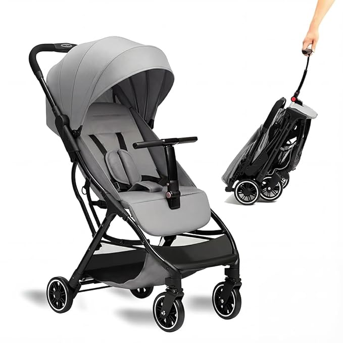 Baby Stroller, 2 in 1 Lightweight UmbrellaTravel Stroller with Automatic Fold, Compact with Basket for Airplane Walking(Gray)