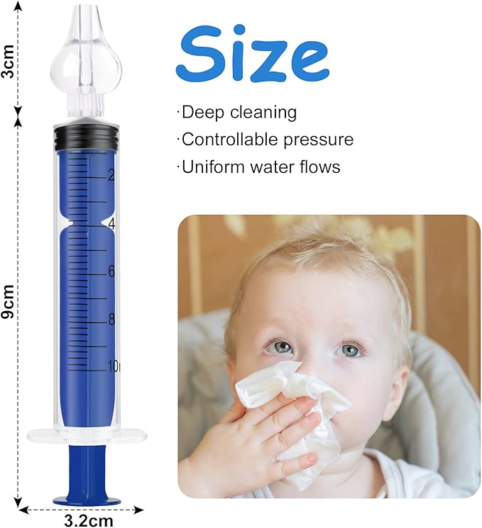 Vicloon Baby Nasal Irrigator, 4PCS Nasal Syringe for Baby, Syringe Nasal Irrigator with Cleanable and Reusable Silicone Nasal Suction Tip forIrrigation, Nasal Spray, Nasal Hygiene（Color）