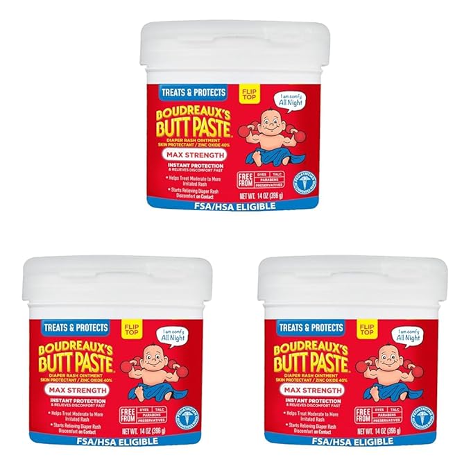 Boudreaux's Butt Paste Maximum Strength Diaper Rash Cream,Ointment for Baby,14 oz Flip-Top Jar,(Pack of 3)