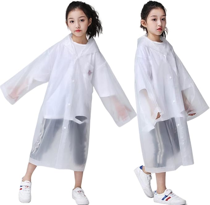 Raincoat Rain Poncho for Kids, 2-5 Pack Reusable EVA Rain Coats for 6-14 Boys Girls, Rain Jackets Gear with Hood