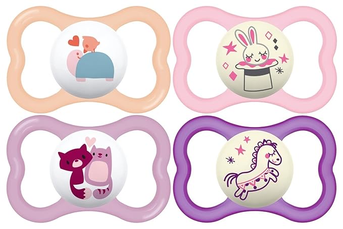 MAM Air Pacifier for Babies 6-16 Months, Extra Air Flow for Sensitive Skin, Glows in The Dark, Developed with Medical Experts, BPA-Free Skin Soft Silicone, 4 Count, Made in Europe