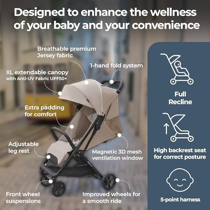Inglesina Quid³ Stroller, Cosmic Black - Compact Reclining Travel Stroller for Baby & Toddler 0-55 lbs, One Hand fold, Car seat Compatible, Airplane Overhead, Lightweight, Foldable, XL UPF 50+ Canopy