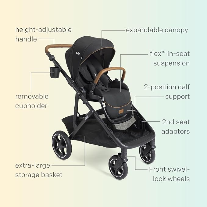 Joie Chive Single-to-Double Modular Stroller, 20+ Customizable Modes, Suspension & All-Terrain Rubber Wheels, Expandable UPF 50+ Canopy (Thunder)