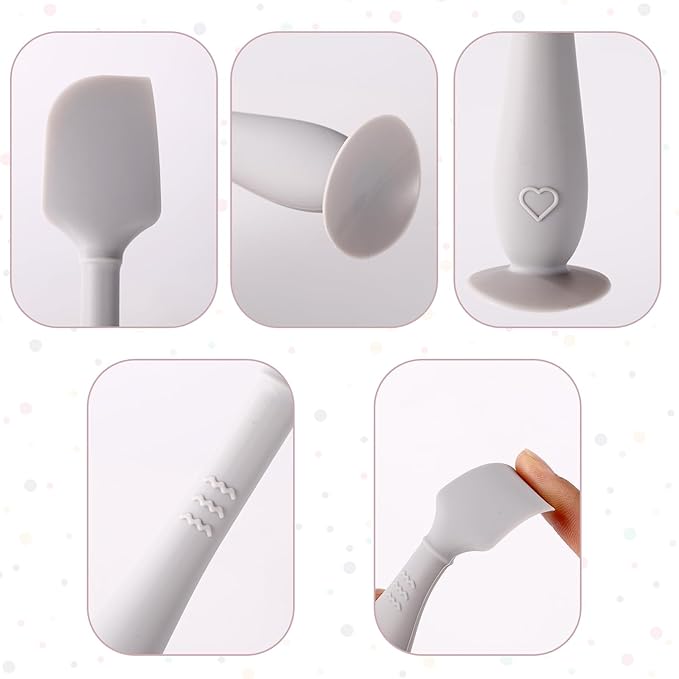 2pcs Baby Diaper Cream Spatula with Travel Case, 2 Sizes Soft Flexible Silicone Butt Paste Applicator Baby Diaper Rash Cream Spatula Bum Brush for Newborn(Grey)