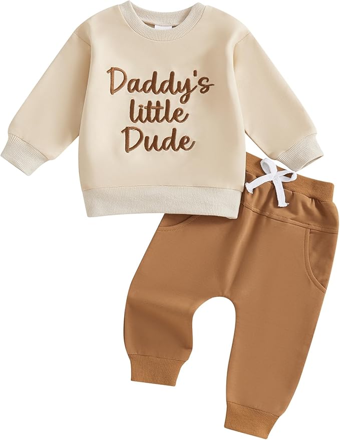 Infant Baby Boy Fall Clothes Set Funny Letter Sweatshirt Pant Outfit Toddler Winter Clothes 6 12 18 Months 2T 3T