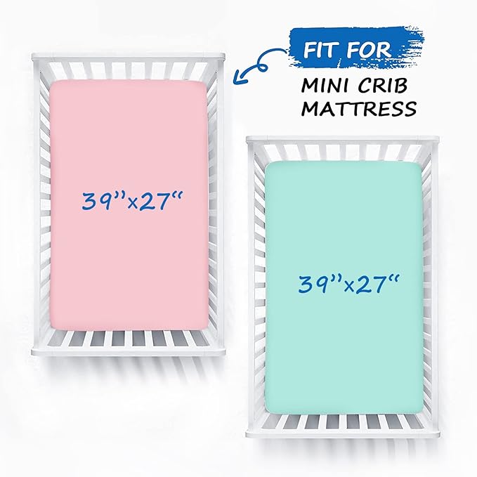 Pack and Play Sheets Boy Girl, 2 Pack Portable Playard Sheet Fits for Graco Pack N Play, Snug Fit Breathable Soft Fitted Playpen Sheet, Mini Crib Sheets, Blue & Pink