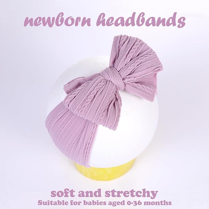 Baby Bows Headbands Soft Nylon Handmade Hair Accessories for Newborn Infant Toddler Kids (3 Mixed Purple, Large)