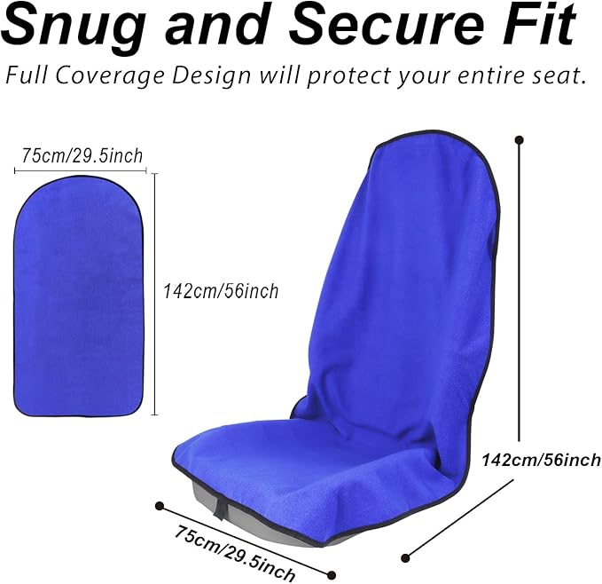 Sweat Towel Car Seat Cover Protector Front Seats for Gym Workout, Running, Swimming, Beach and Hiking, Waterproof Universal Seat Cover for Car, Truck, Van & SUV (Blue, 2pcs Front Seat)