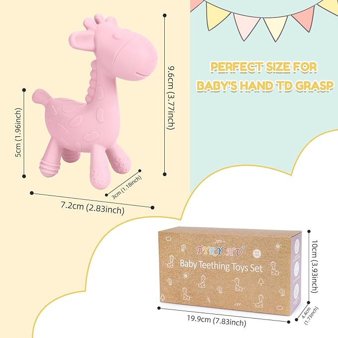 TYRY.HU Baby Teething Toys for Babies 0-6 6-12 Months,BPA Free Silicone Giraffe Teethers Toys, Soft-Textured Chew Toys, Montessori Sensory Toys for Boys Girls Teething Relief, 4 Pack