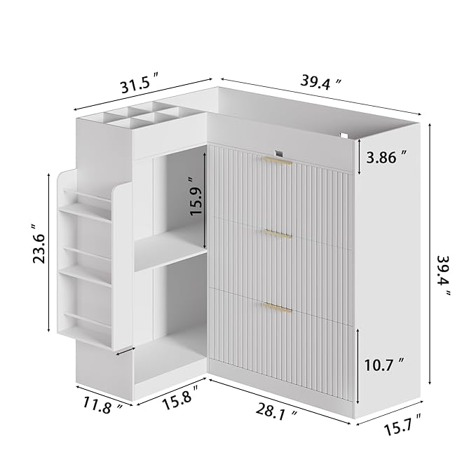 Nursery Changing Table Dresser,Diaper Changing Table with Storage,Corner Baby Dressing Table with 3 Drawers and 2 Shelves, Modern Storage Crib with Changing Station for Nurseries and Baby Rooms