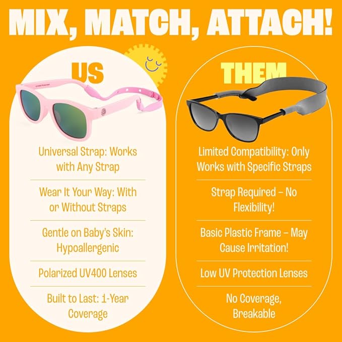 Polarized Baby Sunglasses With Strap - Unbreakable Flexible Infant Sunglasses For Toddlers Newborns 0-24 Months