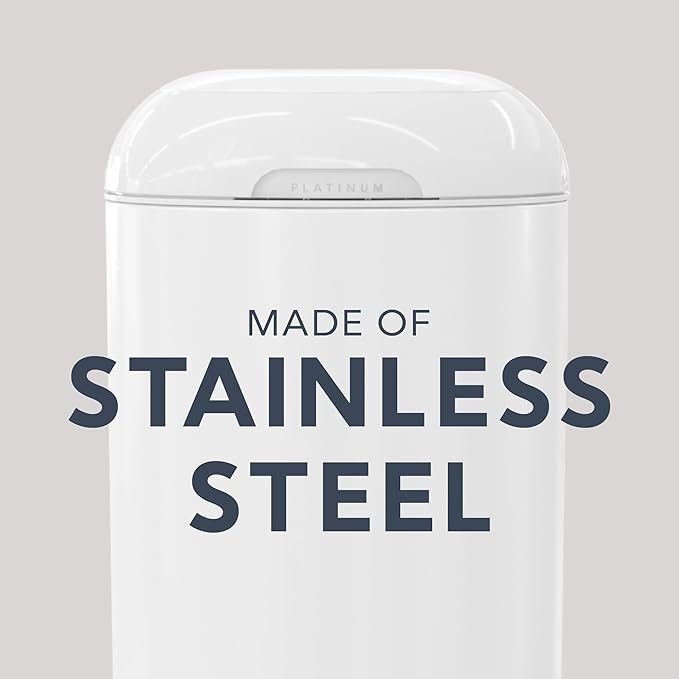 Diaper Genie Platinum Diaper Pail Gift Set | Hands-Free Odor Control with Foot Pedal | Stainless Steel Baby Diaper Pail | Includes 2 Easy Roll Refills 48 Bags Total | Baby Registry Must-Have