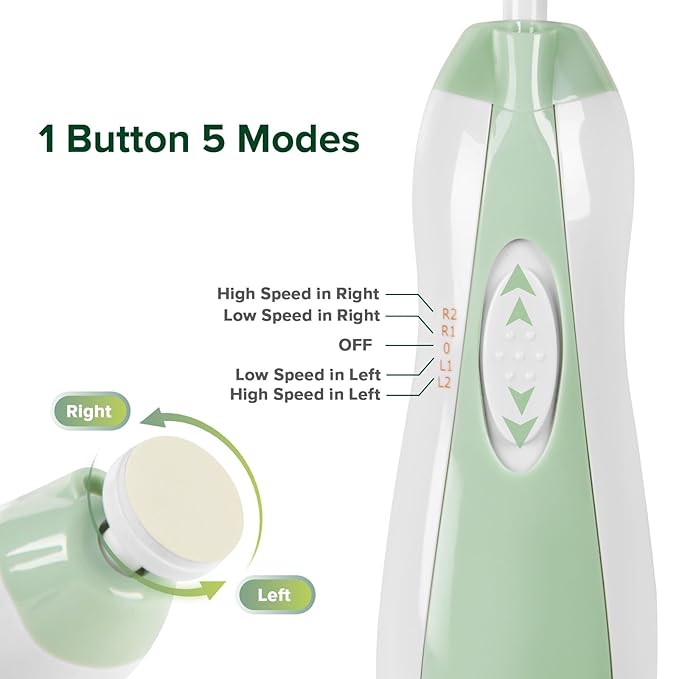 haakaa Baby Nail Trimmer Electric Baby Nail Clippers Kit for Newborn, Toddler or Adults Fingernails and Toenails Care, Baby Nail Care Set & Extra 4 Replacement Pads Combo - Meadow
