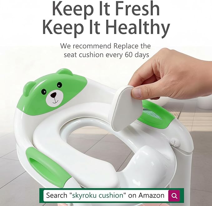 SKYROKU Potty Training Seat for Toddlers – 2-in-1 Adjustable potty ladder with Step Stool, Anti-Slip Cushion, Splash Guard & Extra-Wide Pedals, Supports 200+ lbs, Ideal for Boys & Girls (8899-Green)